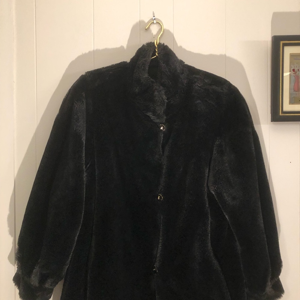 St. John Coat Collection Black Classic Mid-Length Reversible Faux Fur Coat Large - Picture 9 of 11